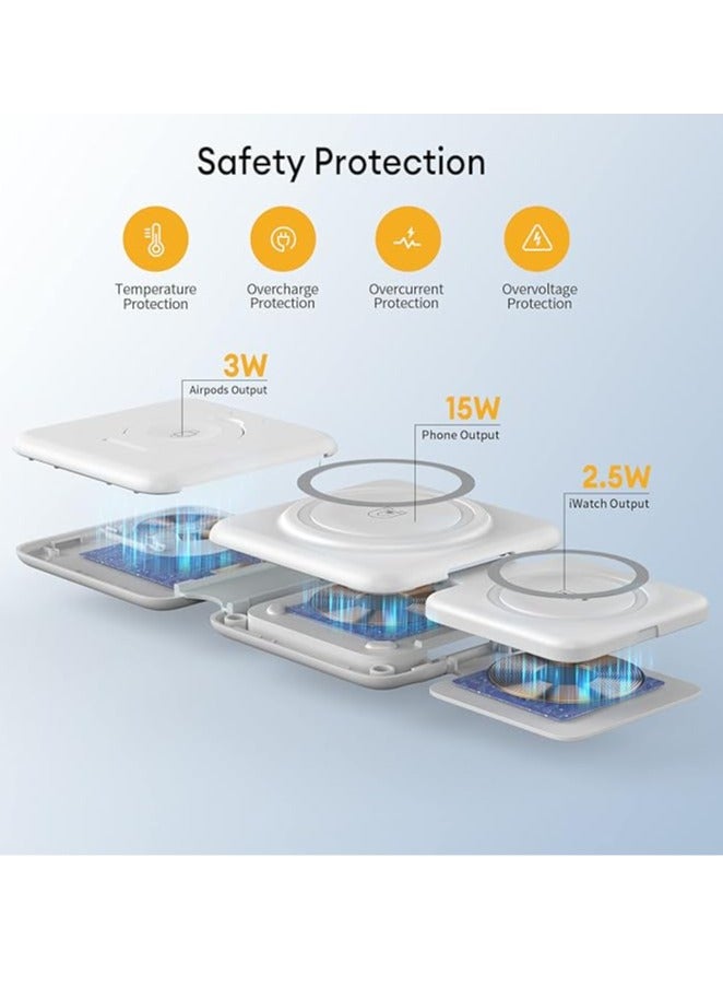 Arabest 3 in-1 Wireless Charging Pad Magnetic Foldable Charger Station Fast Travel Charger for Multiple Devices Adapt with Phone, iWatch Series, AirPods 3/2 - Image 2