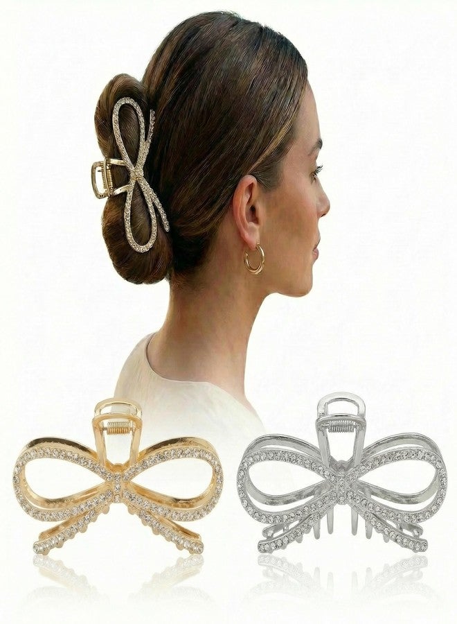 KGCGJVB 2Pcs Bow Claw Clips Gold Metal Hair Clip for Women Cute Stylish Rhinestone Decorative Accessory Piece for Party Styling - Image 1