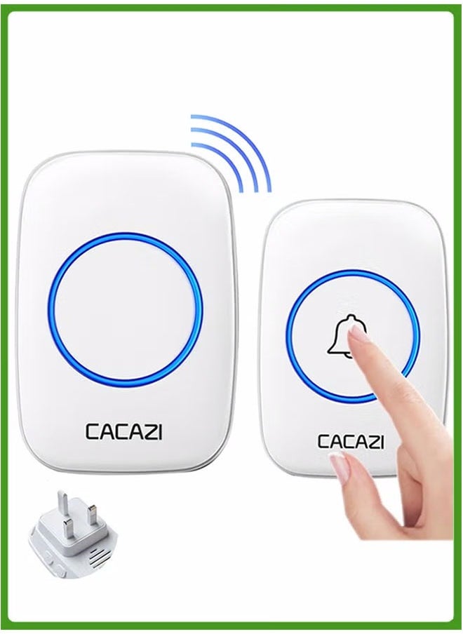 CACAZI Waterproof Wireless Doorbell with LED Flash, Over 1000 Feet Range, 36 Sounds and 4 Levels of Volume, Cordless Doorbell for Home, Office, Apartment, Hotel, Warehouse and Anti-Theft White  - Image 1