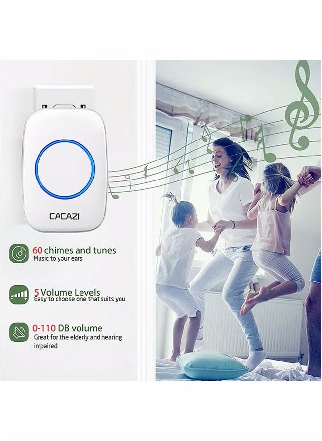 CACAZI Waterproof Wireless Doorbell with LED Flash, Over 1000 Feet Range, 36 Sounds and 4 Levels of Volume, Cordless Doorbell for Home, Office, Apartment, Hotel, Warehouse and Anti-Theft White  - Image 4