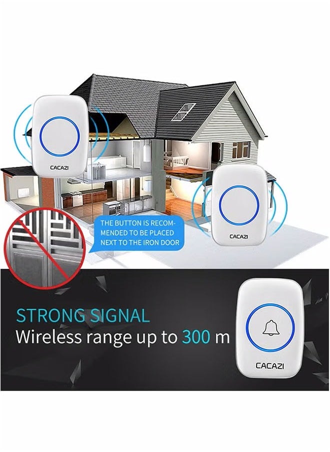 CACAZI Waterproof Wireless Doorbell with LED Flash, Over 1000 Feet Range, 36 Sounds and 4 Levels of Volume, Cordless Doorbell for Home, Office, Apartment, Hotel, Warehouse and Anti-Theft White  - Image 5
