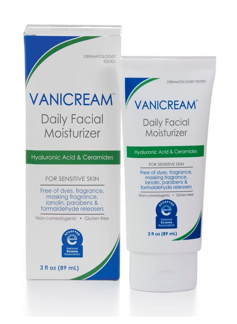 فانيكريم سيراميد و حمض الهيالورونيك مرطب الوجه اليومي ، مرطب ، مغذية ، خفيفة الوزن ، خالية من الزيت ، لا تهيج المشتركة للبشرة الحساسة ، محايدة ، 89 مل