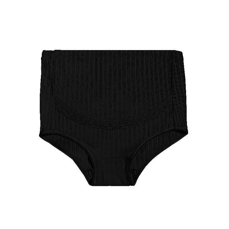 Breathable High-Waist Maternity Underwear Adjustable Lace Cotton Black  - Image 1
