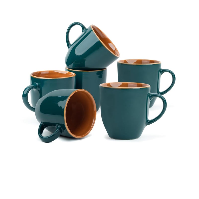 Shay Ceramic Coffee Mug Set Set of 6 300ml Teal Green Medium Mug Glossy Finish Stoneware Coffee Cup Set Ceramic Cup Microwave Safe Teal Green Milk Mug Set of 6 - Image 1