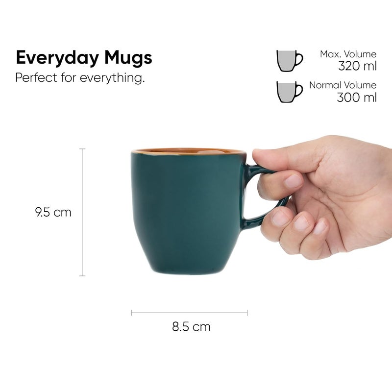 Shay Ceramic Coffee Mug Set Set of 6 300ml Teal Green Medium Mug Glossy Finish Stoneware Coffee Cup Set Ceramic Cup Microwave Safe Teal Green Milk Mug Set of 6 - Image 4