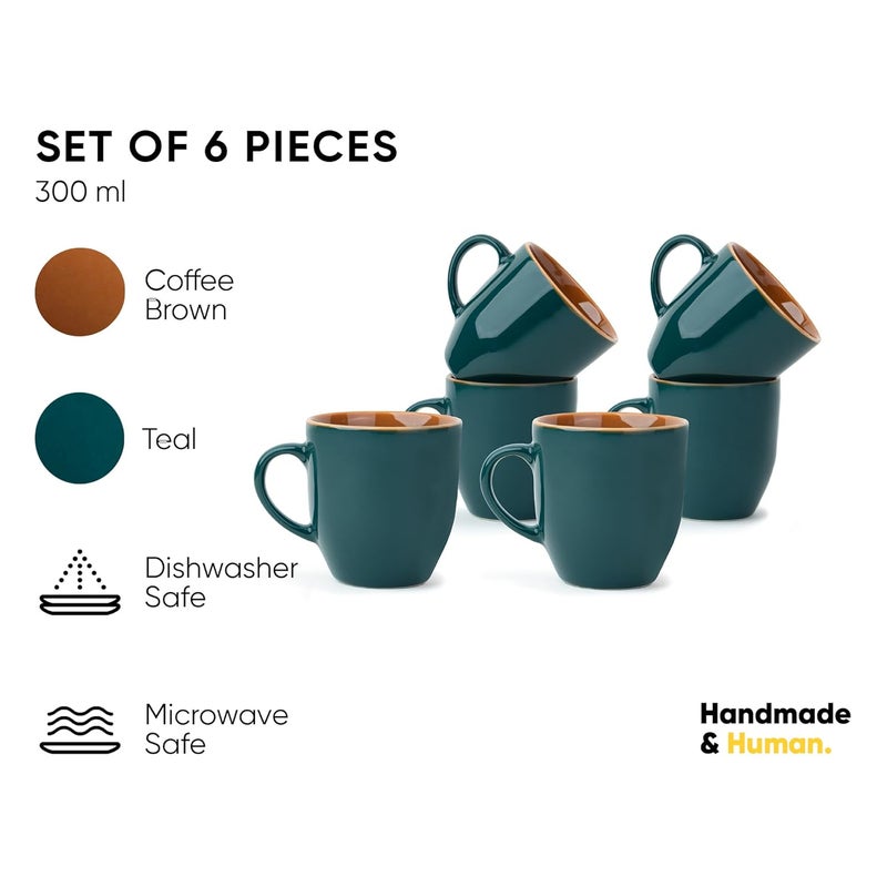 Shay Ceramic Coffee Mug Set Set of 6 300ml Teal Green Medium Mug Glossy Finish Stoneware Coffee Cup Set Ceramic Cup Microwave Safe Teal Green Milk Mug Set of 6 - Image 3