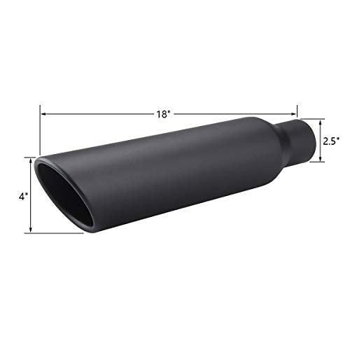 LCGP 2.5 Inch Inlet Exhaust Tip, 2.5" Inlet x 4" Outlet x 18" Overall Length Weld On Universal Stainless Steel Black Diesel Exhaust Tailpipe 2 Pcs - Image 2