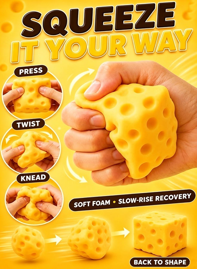 Cheese Squishy Toy Extra Large Size 10cm Cheese Squeeze Toy Slow Rebound Shapeable Cheese Squishies Stress Relief Fidget Toys Venting Ball Realistic Squeeze Adults Kids Friends for Holiday & Birthday Gifts - Image 1