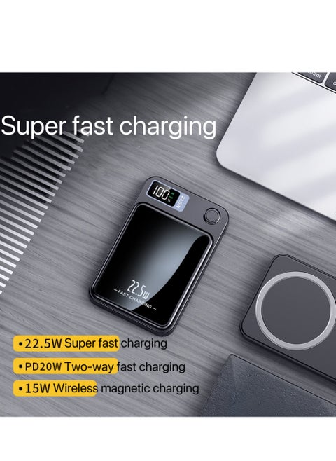 20000 mAh MagSafe Power Bank 20000mAh 22.5W Wireless Portable Charger PD 20W With UsB-C Port Fast Charging for MagSafe Battery Pack for iPhone 15 ProMax/iPhone 15/15 Plus/14/13/12 Series, Black