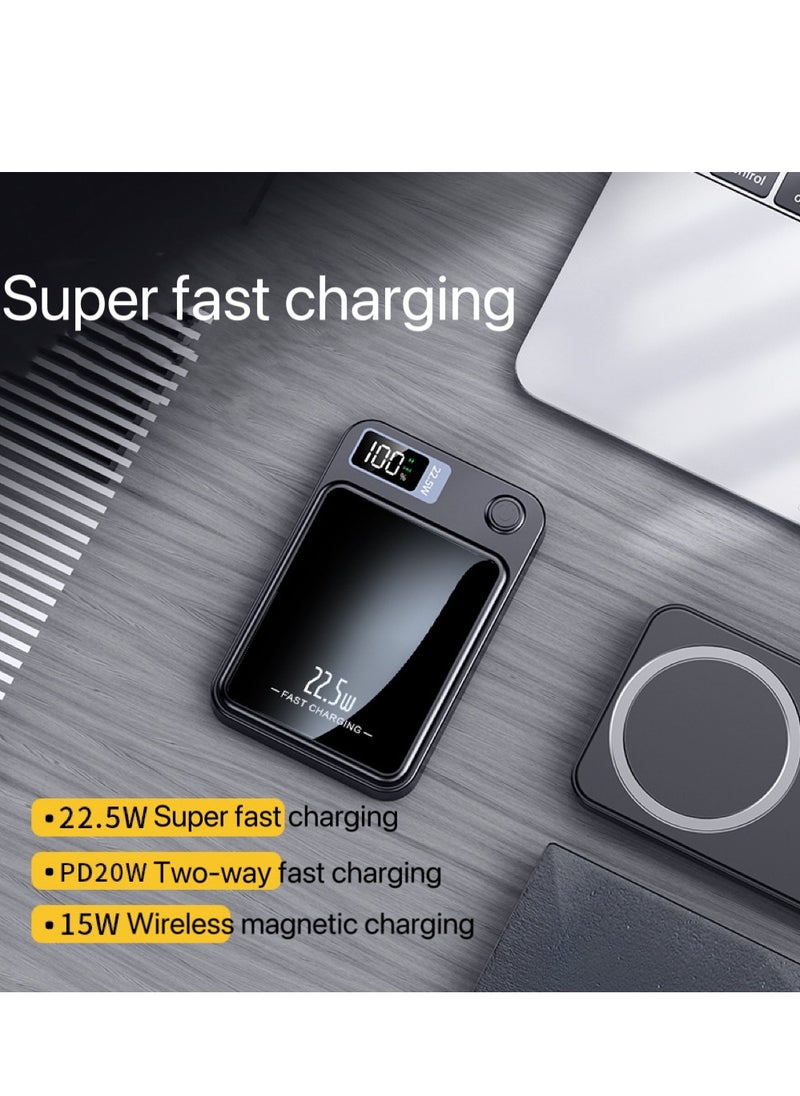 20000 mAh MagSafe Power Bank 20000mAh 22.5W Wireless Portable Charger PD 20W With UsB-C Port Fast Charging for MagSafe Battery Pack for iPhone 15 ProMax/iPhone 15/15 Plus/14/13/12 Series, Black