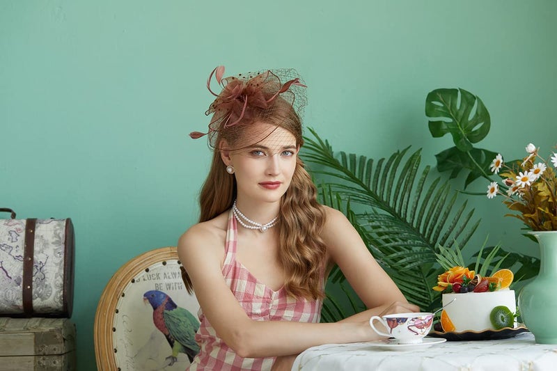 Cizoe Fascinators Hats 20s 50s Hat Pillbox Hat Cocktail Tea Party Headwear with Veil for Girls and Women(D-coffee) - Image 3