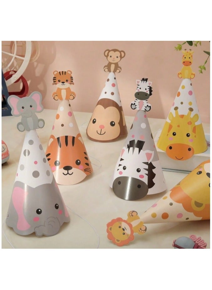 Assorted Paper Birthday Hats for Kids Woodland Animals Jungle Party Hats 6pcs - Image 1