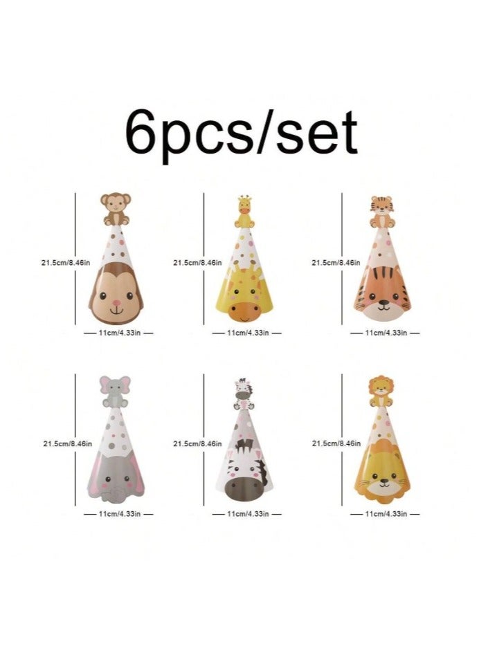 Assorted Paper Birthday Hats for Kids Woodland Animals Jungle Party Hats 6pcs - Image 2