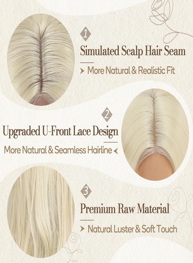 BARSDAR Long Wavy Platinum Blonde Wig - Long Wavy Middle Part Platinum Blonde Wig for Women - 26 Inch Natural Looking Thick Soft Synthetic Daenerys Wigs Daily Party Cosplay Halloween Costume - Image 3