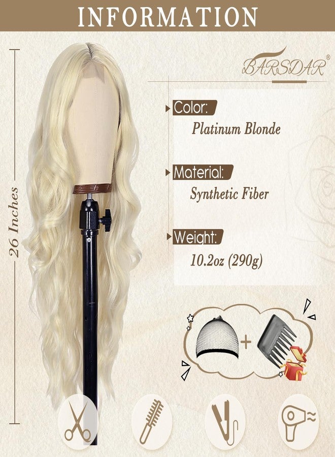 BARSDAR Long Wavy Platinum Blonde Wig - Long Wavy Middle Part Platinum Blonde Wig for Women - 26 Inch Natural Looking Thick Soft Synthetic Daenerys Wigs Daily Party Cosplay Halloween Costume - Image 2