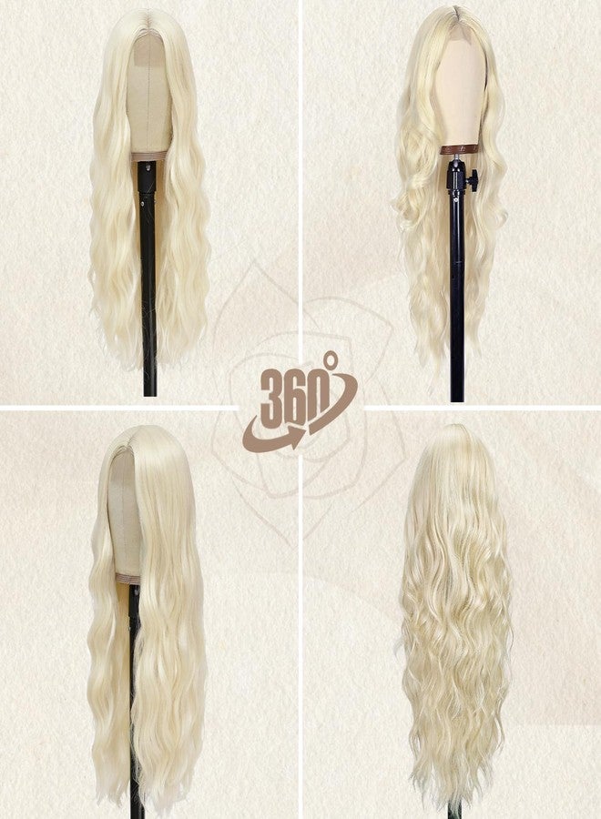 BARSDAR Long Wavy Platinum Blonde Wig - Long Wavy Middle Part Platinum Blonde Wig for Women - 26 Inch Natural Looking Thick Soft Synthetic Daenerys Wigs Daily Party Cosplay Halloween Costume - Image 5