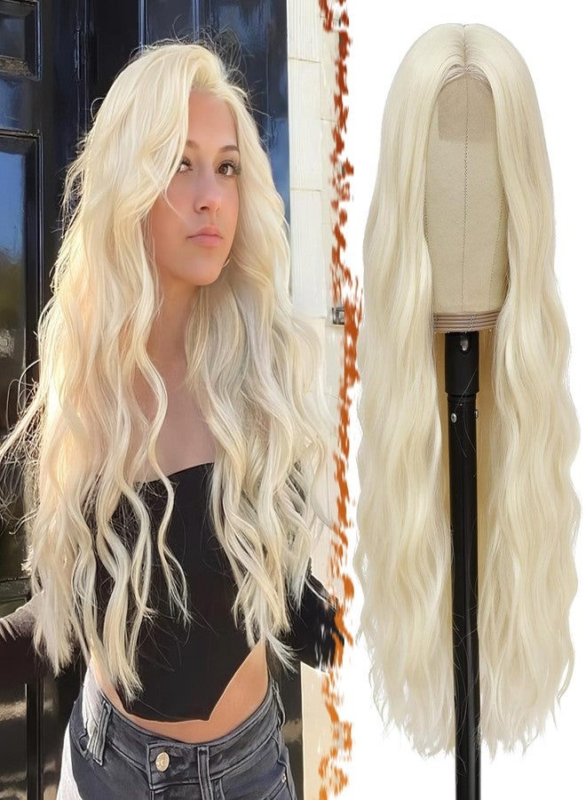 BARSDAR Long Wavy Platinum Blonde Wig - Long Wavy Middle Part Platinum Blonde Wig for Women - 26 Inch Natural Looking Thick Soft Synthetic Daenerys Wigs Daily Party Cosplay Halloween Costume - Image 1