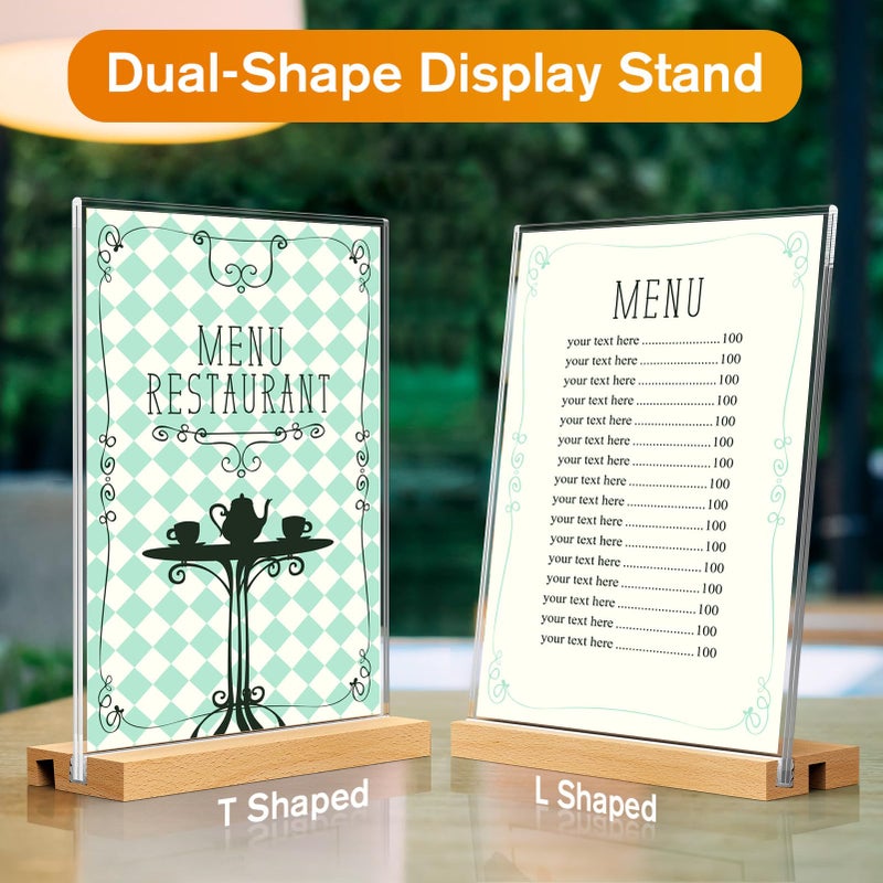 MaxGear L/T Shape Acrylic Sign Holder, 8.5 X 11 Clear Table Display Stand with Wooden Base, Flyer Menu Holder Photo Frames Paper Stand for Office, Wedding, Restaurants, Hotels 3 Pack - Image 5