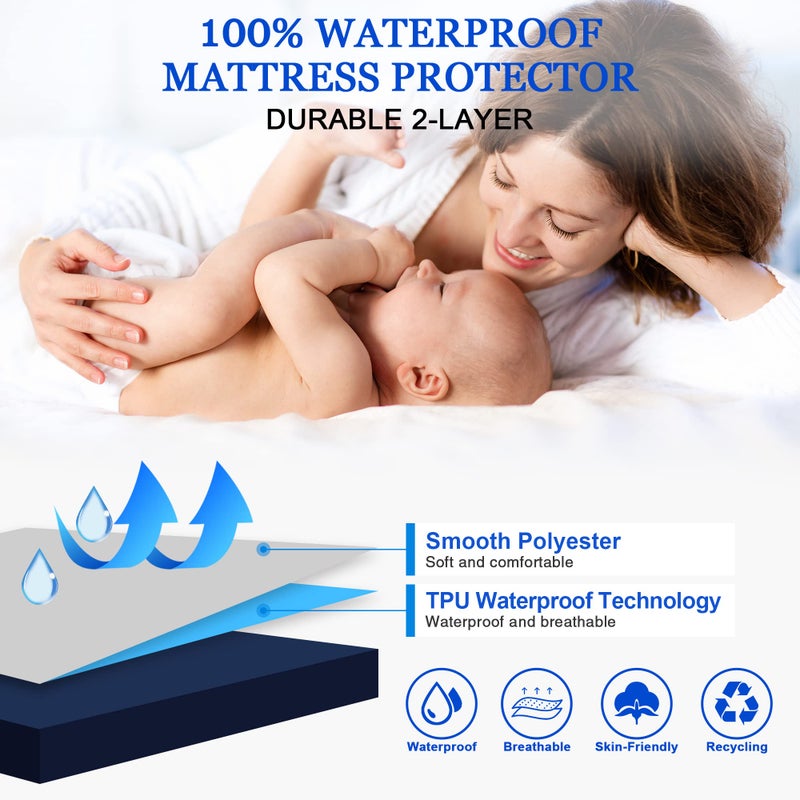 Sufdari Twin XL Waterproof Mattress Protector  Navy Blue  18 inch Deep Pocket  Washable and Comfortable - Image 2