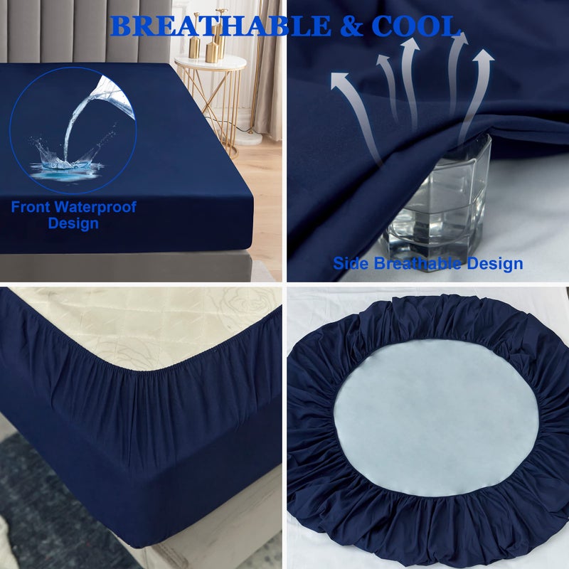 Sufdari Twin XL Waterproof Mattress Protector  Navy Blue  18 inch Deep Pocket  Washable and Comfortable - Image 5