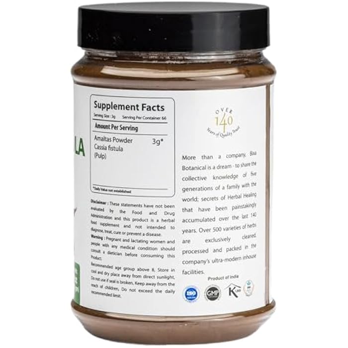 bixa BOTANICAL Cassia Fistula Powder (Amaltas) ǀ Ayurvedic Herbal Supplement | 200 Grams / 7 OZ | Gluten Free, Non-GMO, Steam Treated, Vegan, 100% Pure - Image 2