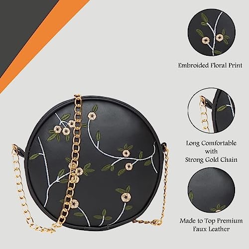ADISA women girls round embroided sling bag (Black) - Image 4