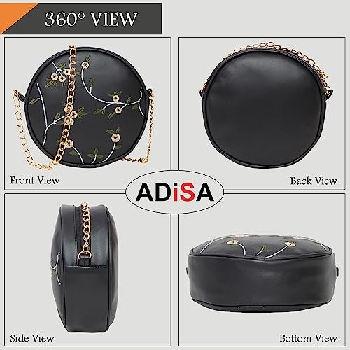 ADISA women girls round embroided sling bag (Black) - Image 3