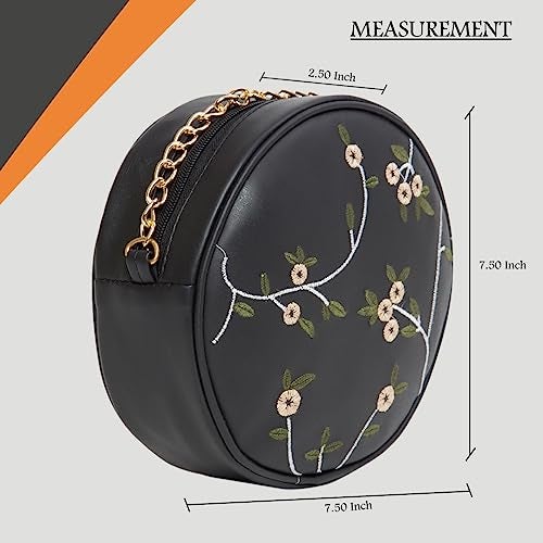 ADISA women girls round embroided sling bag (Black) - Image 2