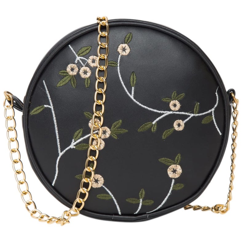 ADISA women girls round embroided sling bag (Black) - Image 1