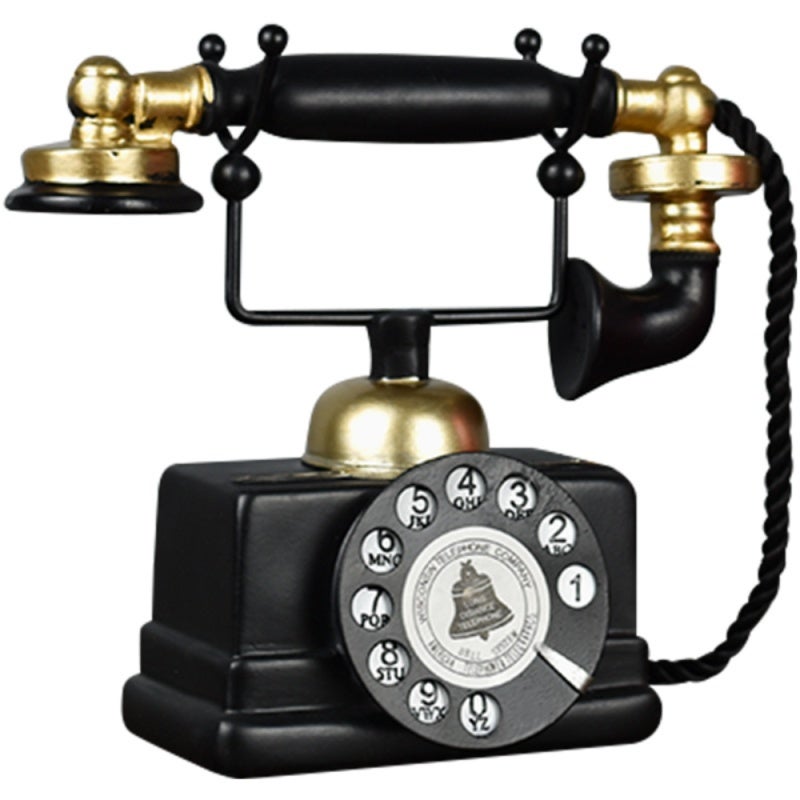 Rotary Telephone Model 7.48*6.3*3.94" Black High-Quality Resin Craftwork - Retro 1920s Craftsmanship Vintage Decorative Figurine for Home Office Cafe Bar Window Desk Decor - Image 1