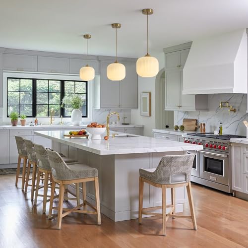 KCO Lighting Mid Century Modern Gold White Pendant Light Milk Glass Globe Pendant Lights Kitchen Island Antique Brass Pendant Light Vintage Hanging Light Fixture for Dining Room Living Room (2-Pack) - Image 4