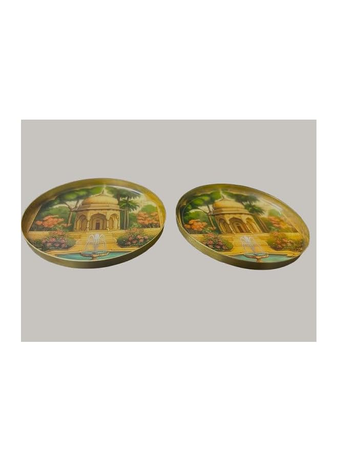 The Bros Mughal Arc' Hand-Enamelled beautiful Pure Brass Coasters for Cups Tea Coasters for Glasses Dining Table Coaster for Hot Pots Coasters for Office Tableware (Set of 2) - Image 3
