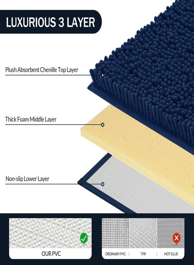 LINLA 3 Pieces Bathroom Rug Set, Absorbent Non Slip Chenille Bath mat, Thick Plush Chenille Carpet Mats Set,Washable Dry Quickly with U-Shaped Toilet Mat for Tub, Shower（Navy Blue） - Image 4