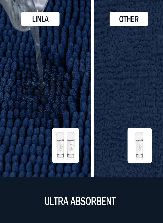 LINLA 3 Pieces Bathroom Rug Set, Absorbent Non Slip Chenille Bath mat, Thick Plush Chenille Carpet Mats Set,Washable Dry Quickly with U-Shaped Toilet Mat for Tub, Shower（Navy Blue） - Image 5