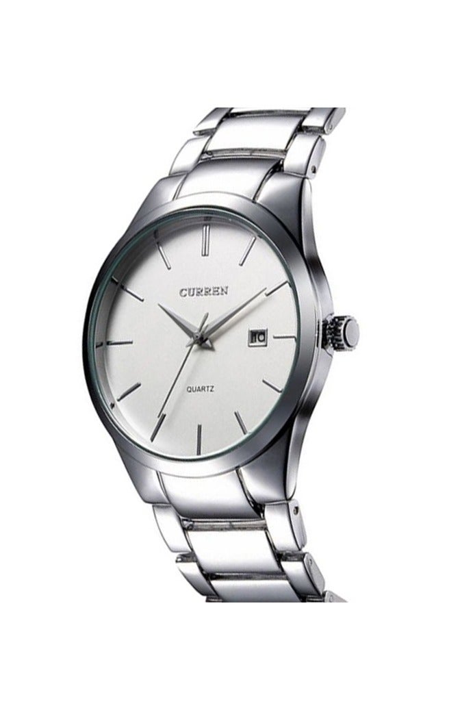CURREN Men's Watches Classic Black/Silver Steel Band Quartz Analog Wrist Watch with Date for Man (Silver White) - Image 3