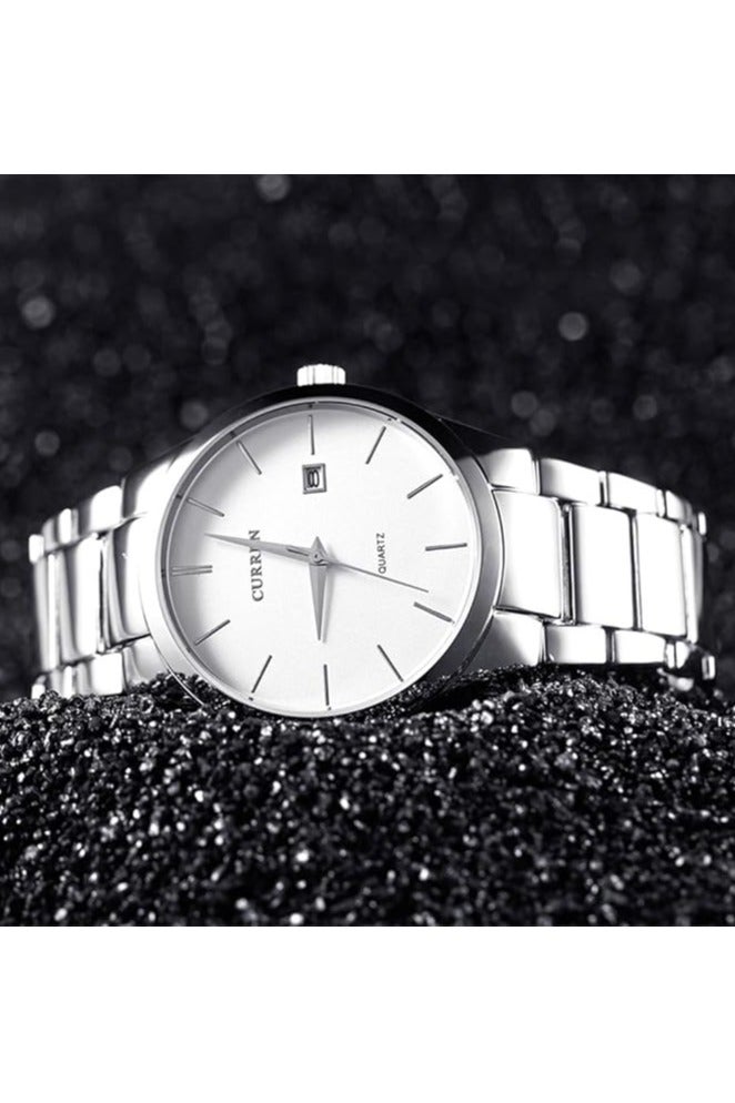 CURREN Men's Watches Classic Black/Silver Steel Band Quartz Analog Wrist Watch with Date for Man (Silver White) - Image 4