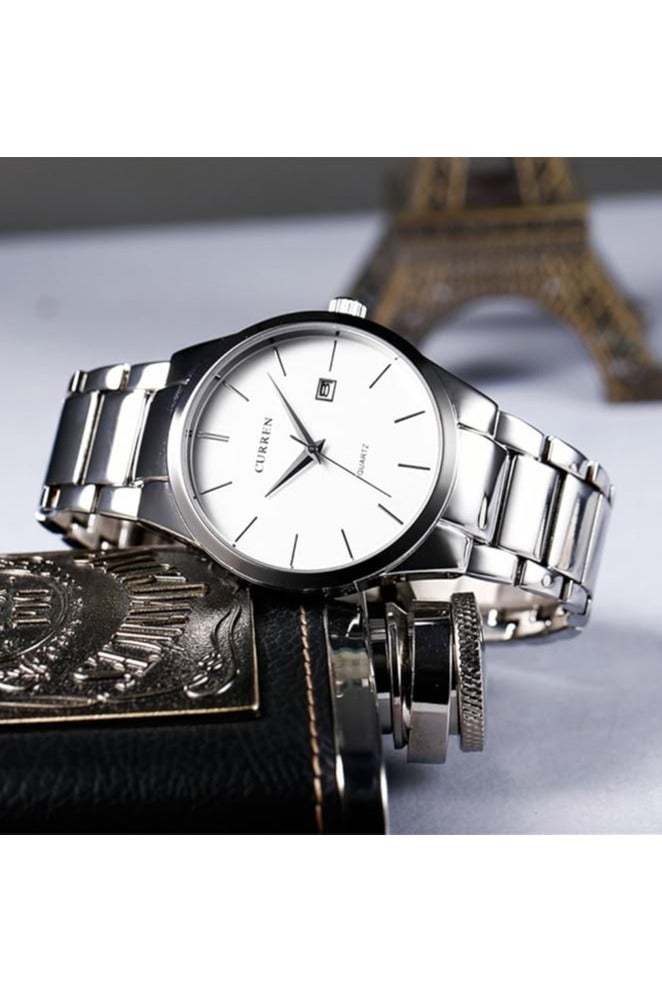 CURREN Men's Watches Classic Black/Silver Steel Band Quartz Analog Wrist Watch with Date for Man (Silver White) - Image 5