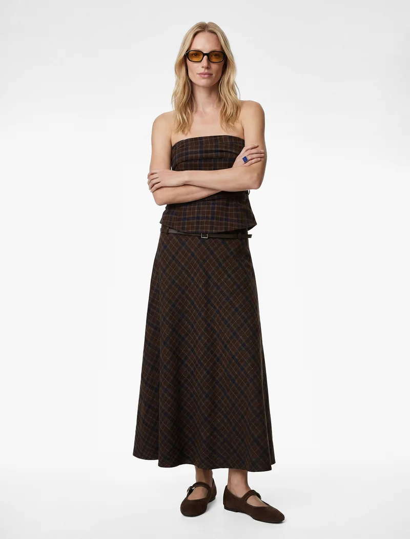 KOTON Midi Plaid Skirt