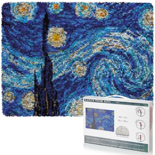 EsLuker.ly Latch Hook Rug Kit DIY Crochet Carpet for Beginners, Starry Sky Patterns Pre-Printed Canvas Yarn Rug Hooking Kits, Creative Craft Home Decor Ideal for Learning Rug Making - Image 1