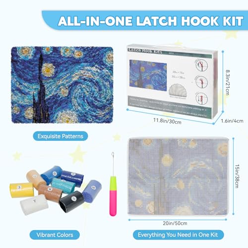 EsLuker.ly Latch Hook Rug Kit DIY Crochet Carpet for Beginners, Starry Sky Patterns Pre-Printed Canvas Yarn Rug Hooking Kits, Creative Craft Home Decor Ideal for Learning Rug Making - Image 2