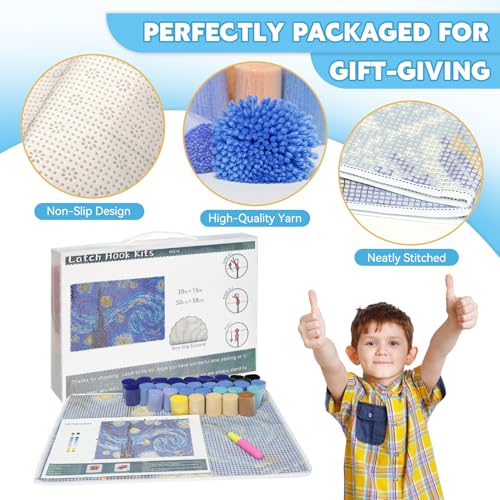 EsLuker.ly Latch Hook Rug Kit DIY Crochet Carpet for Beginners, Starry Sky Patterns Pre-Printed Canvas Yarn Rug Hooking Kits, Creative Craft Home Decor Ideal for Learning Rug Making - Image 3