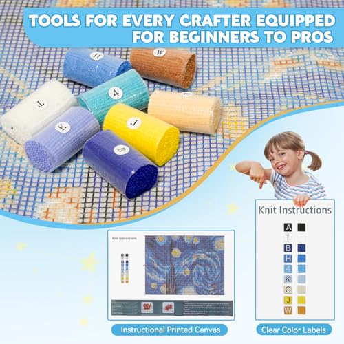 EsLuker.ly Latch Hook Rug Kit DIY Crochet Carpet for Beginners, Starry Sky Patterns Pre-Printed Canvas Yarn Rug Hooking Kits, Creative Craft Home Decor Ideal for Learning Rug Making - Image 4