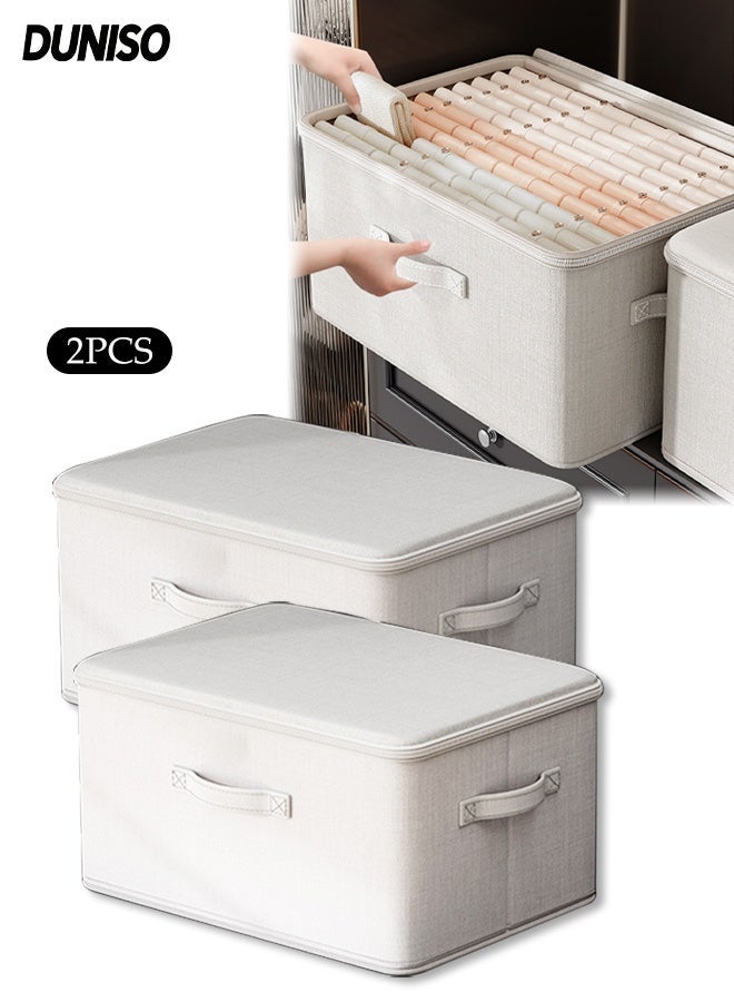 DUNISO 2 Pcs Linen Storage Bins, Closet Organizers and Storage, Foldable Large Storage Closet Baskets for Organizing Clothing, Toys, Books, Shelves - Image 1