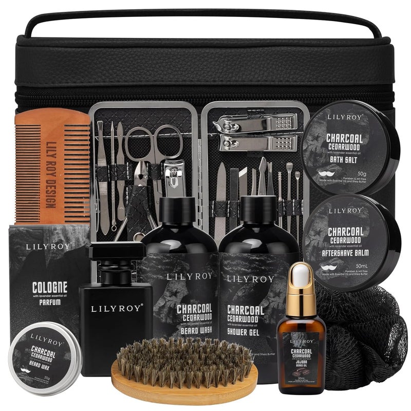 LILY ROY Bath and Body Gift Set for Men Spa Gift Bag for Father 12 Pcs Bag Gifts for Fathers Day Gifts Beard Care Kit Beard Set Self Skin Care Set Bath Spa Gift Set for Men Christmas Birthday Gifts for Men
