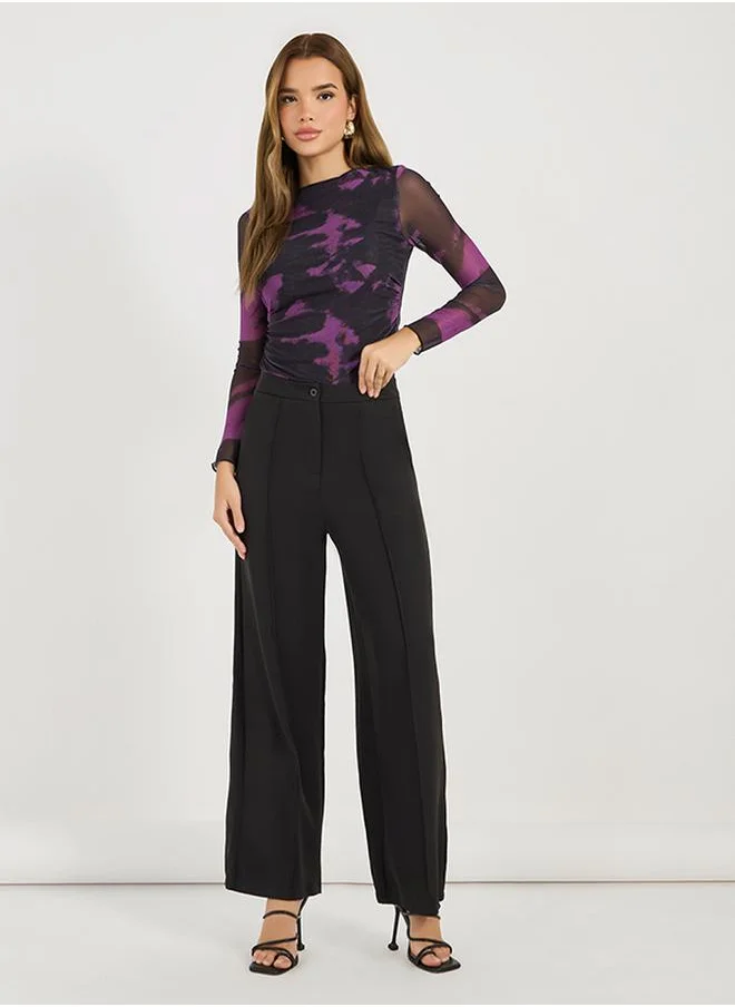 Styli High Rise Wide Leg Pintuck Detail Pants