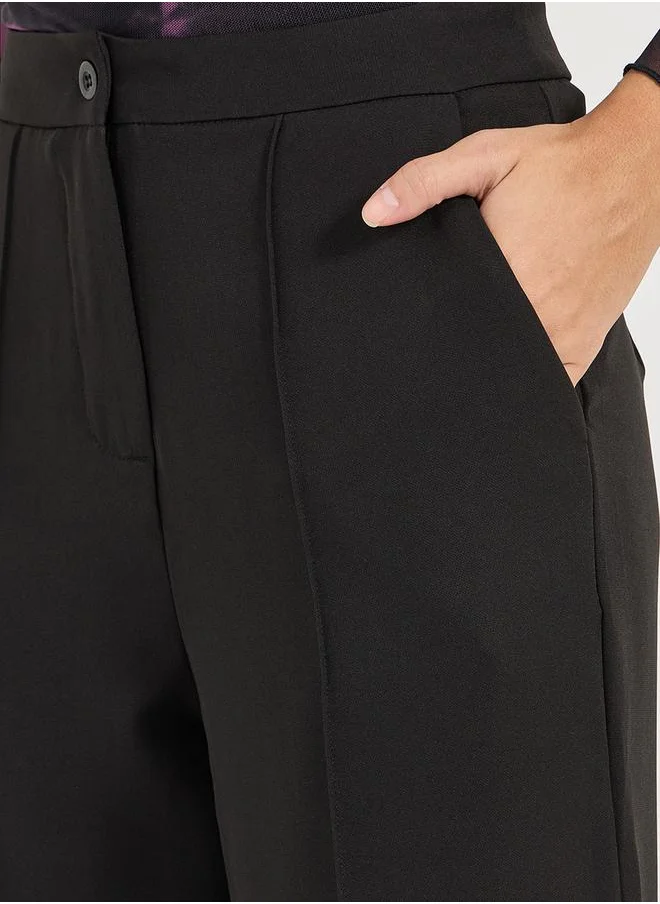 Styli High Rise Wide Leg Pintuck Detail Pants