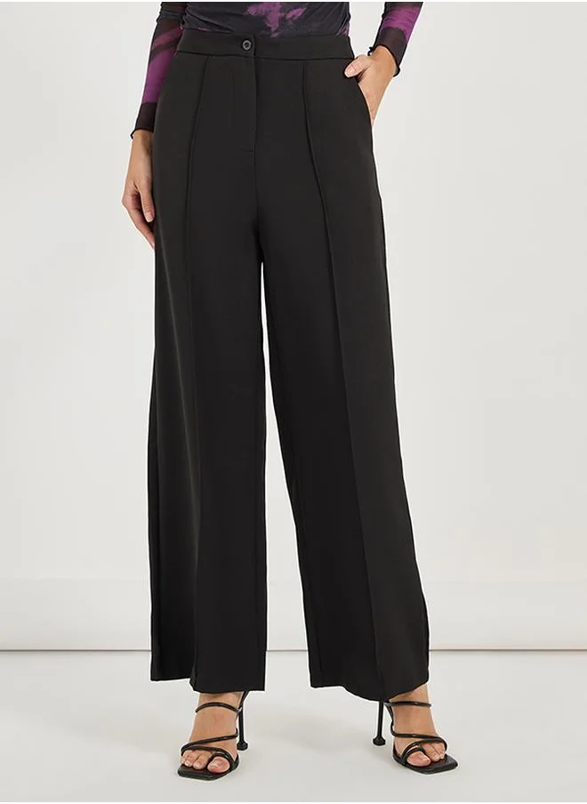 Styli High Rise Wide Leg Pintuck Detail Pants