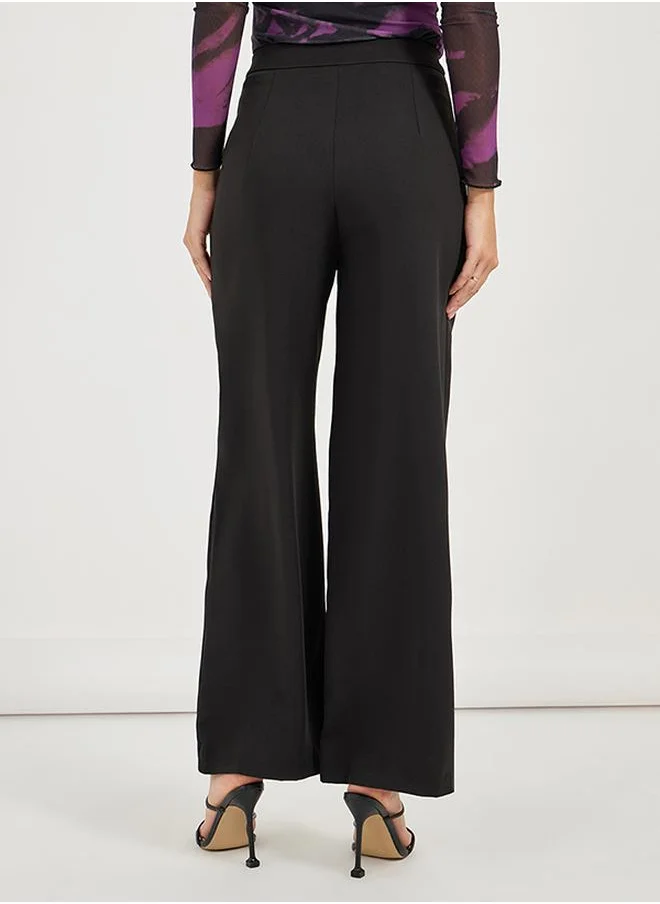 Styli High Rise Wide Leg Pintuck Detail Pants