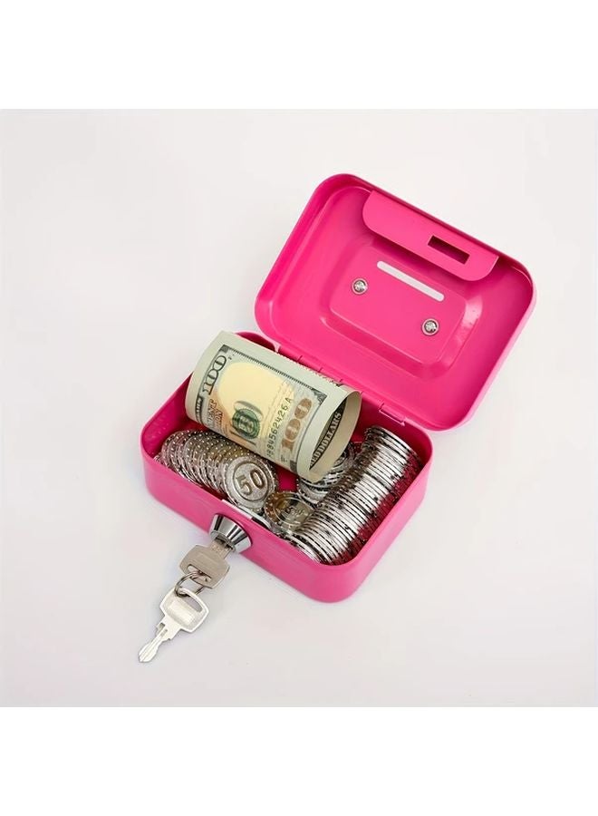 Pure Pink Metal Key Lock Security Cash Box Safe 11 5 x 9 9 x 5 8 cm - Image 5