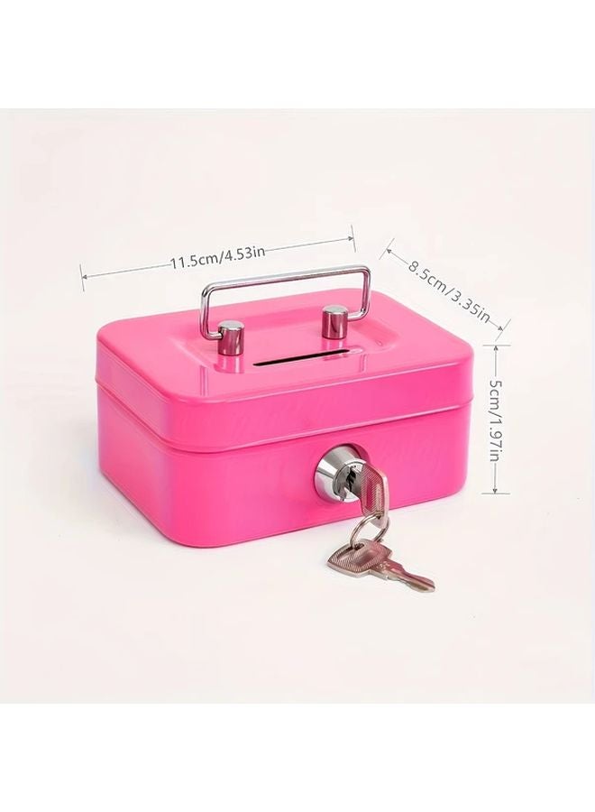 Pure Pink Metal Key Lock Security Cash Box Safe 11 5 x 9 9 x 5 8 cm - Image 1